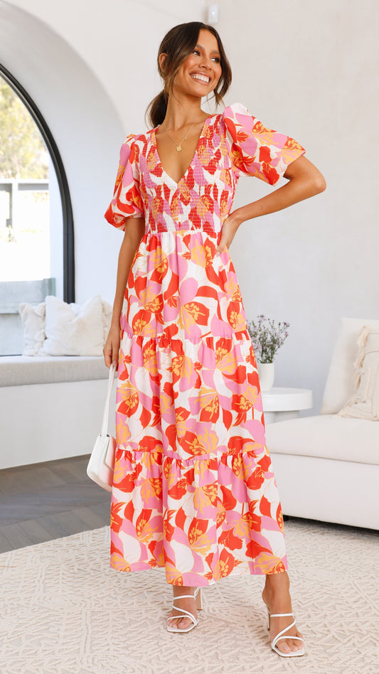 Abbie Maxi Dress - Orange Floral