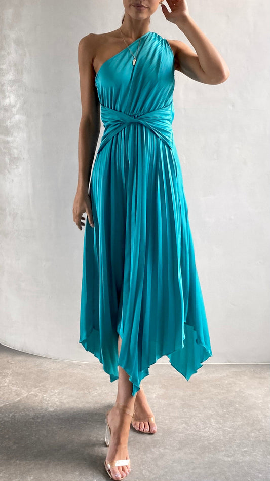 Cali One Shoulder Midi Dress - Blue